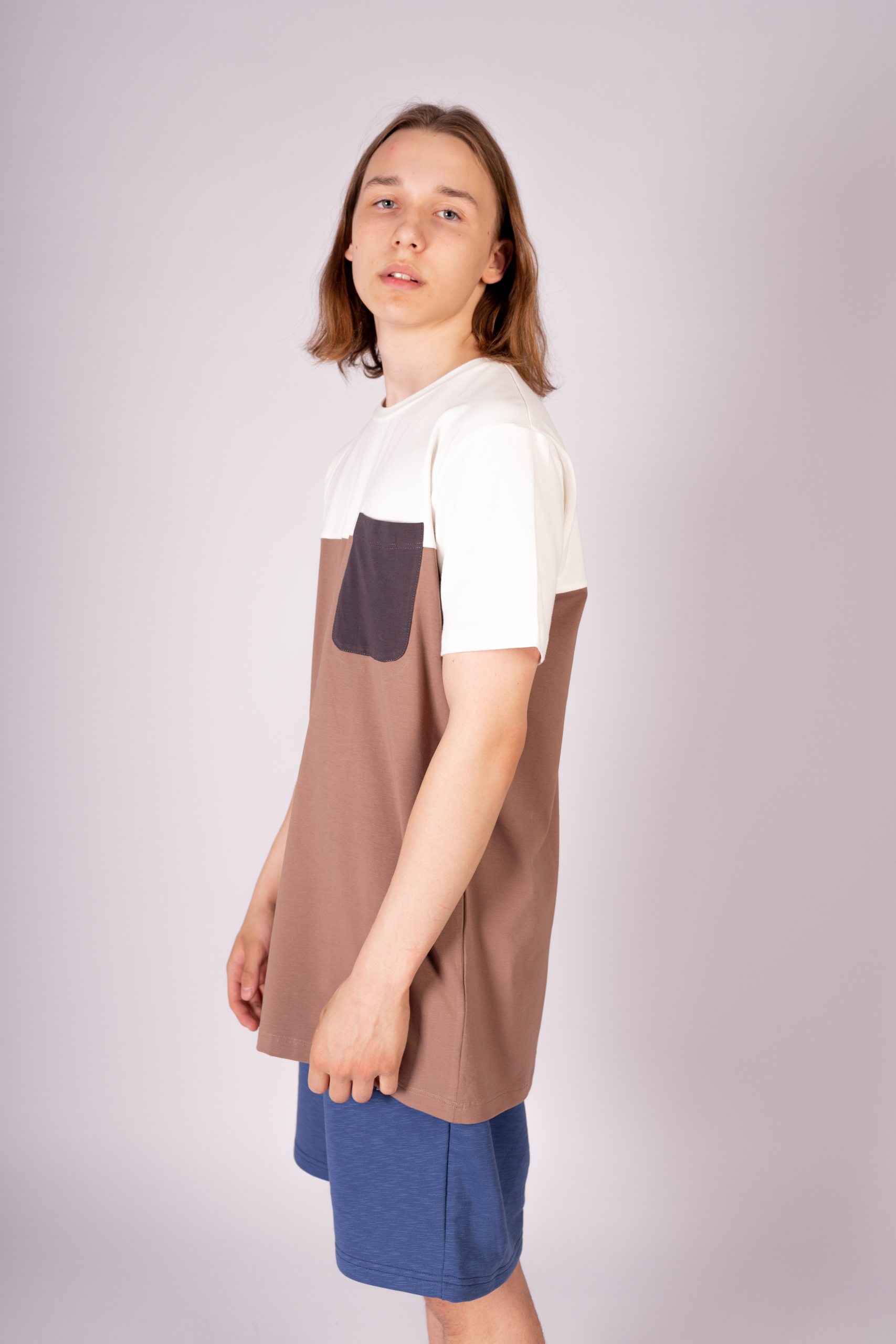 КАРТЕЛЬБ - Футболка колоблок карман - молоч / кофе / графит — изображение 5