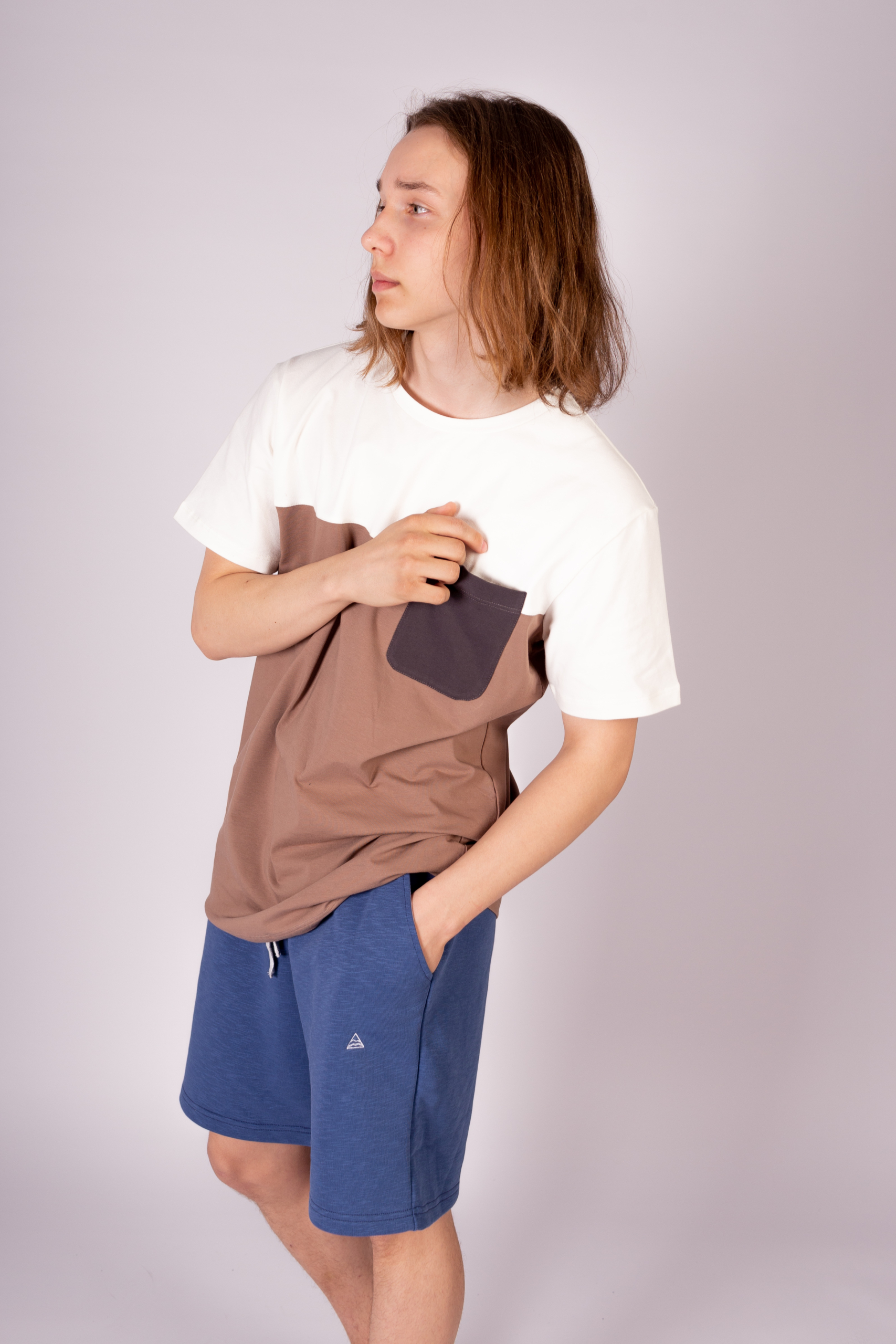 КАРТЕЛЬБ - Футболка колоблок карман - молоч / кофе / графит — изображение 7