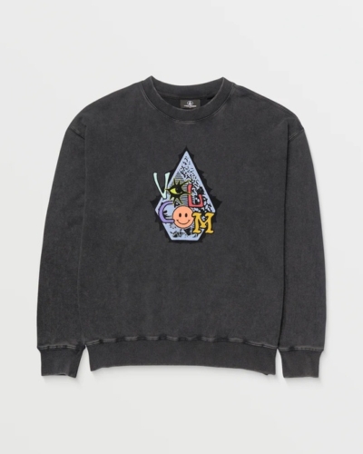 VOLCOM толстовка дет QA445VB8 PSYCHOSIS CREW WASHED BLACK