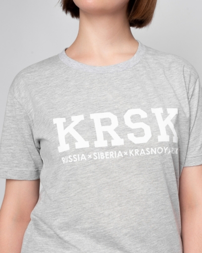 ЯЛК Футболка “KRSK” / св.серый меланж белая надпись / жен