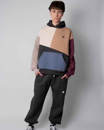 КАРТЕЛЬБ / Толстовка с карманом Truth / колор блок беж серый серый слива / муж