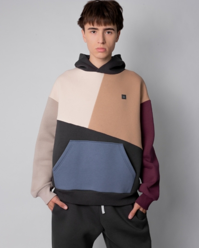 КАРТЕЛЬБ / Толстовка с карманом Truth / колор блок беж серый серый слива / муж