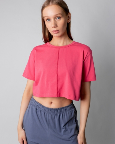 КАРТЕЛЬБ / футболка кроп / со строчкой / розовый барби