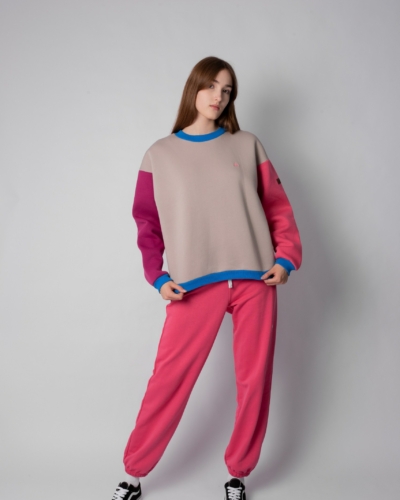 КАРТЕЛЬБ – Свитшот оверсайз – Sopka – колор блок светлый беж розовый – жен