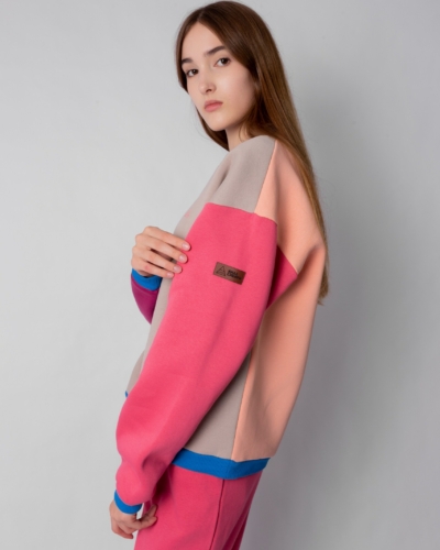 КАРТЕЛЬБ – Свитшот оверсайз – Sopka – колор блок светлый беж розовый – подрост