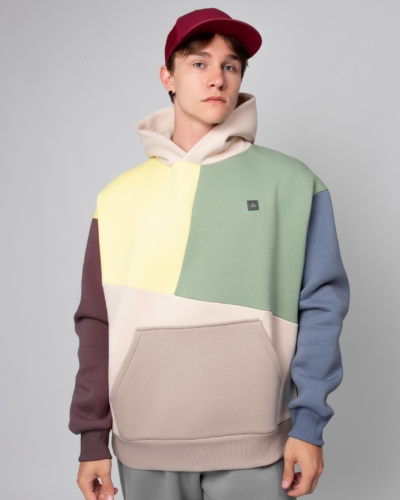 КАРТЕЛЬБ / Толстовка с карманом Truth / колор блок лимон беж слива джинс / муж