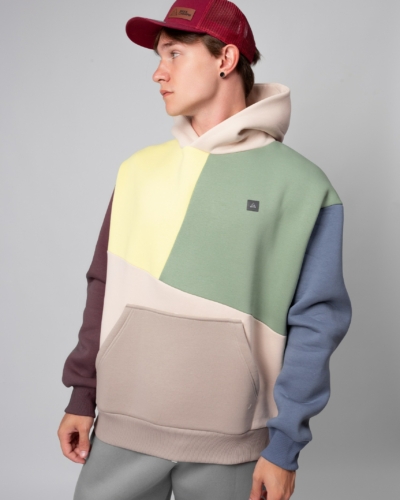КАРТЕЛЬБ / Толстовка с карманом Truth / колор блок лимон беж слива джинс / муж