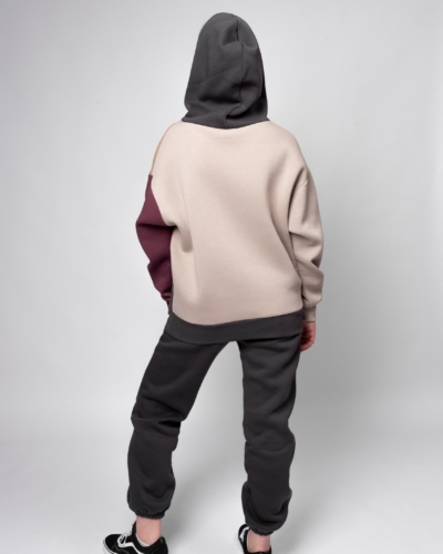 КАРТЕЛЬБ / Толстовка с карманом Truth / колор блок беж серый серый слива / жен