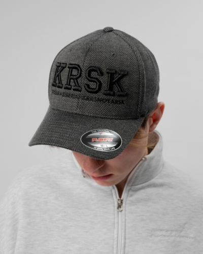 ЯЛК Бейсболка “KRSK” 6277HM (серый елочка пальто, вышивка черный)